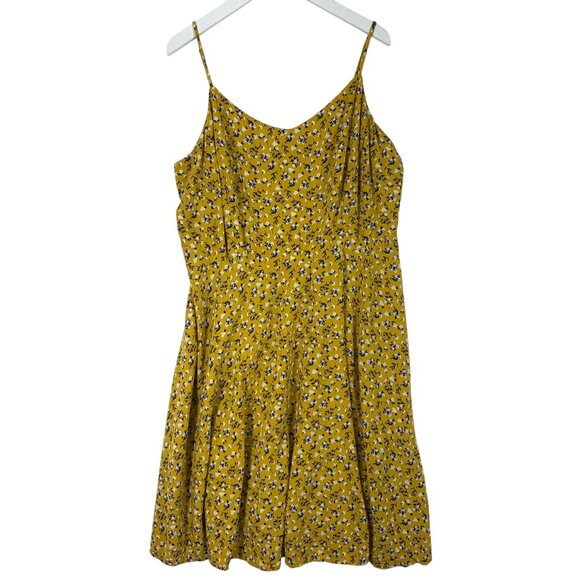 Old Navy Mustard ,navy & cream floral print.Fit & Flare Cami Dress sz xl - Picture 3 of 12